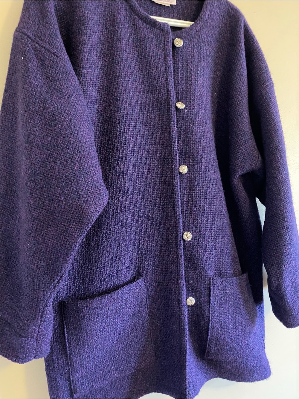 VTG Bogside Weaving 100% Pure Wool Handwoven Cardigan Jacket Purple Size Medium